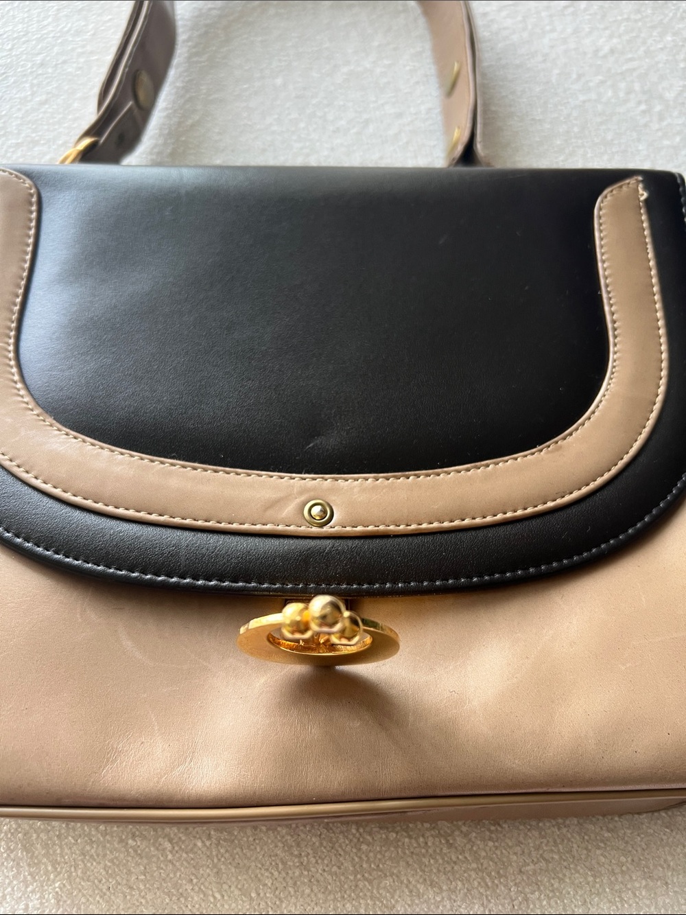Vintage Black and Tan Structured Top-Handle Satchel - Picture 3 of 16